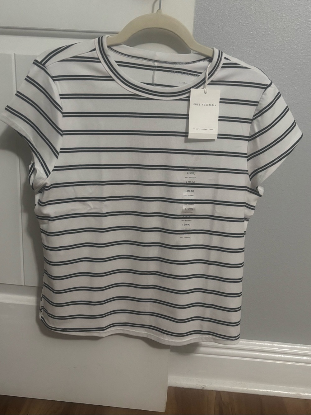 Striped Crewneck Tee in White and Black by Free Assembly